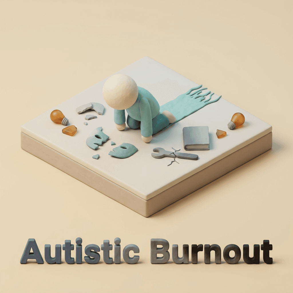 Clay illustration representing autistic burnout from prolonged masking