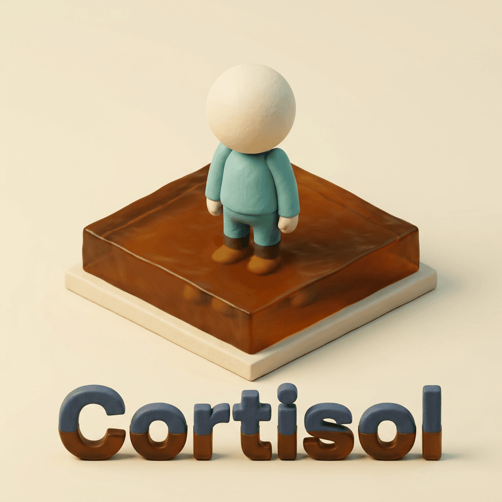 Illustration of cortisol and its effect on the prefrontal cortex during chronic stress