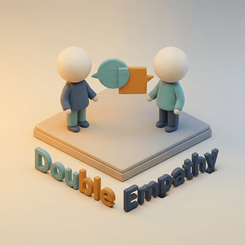 Clay illustration of the double empathy problem — bidirectional mismatch between neurotypes