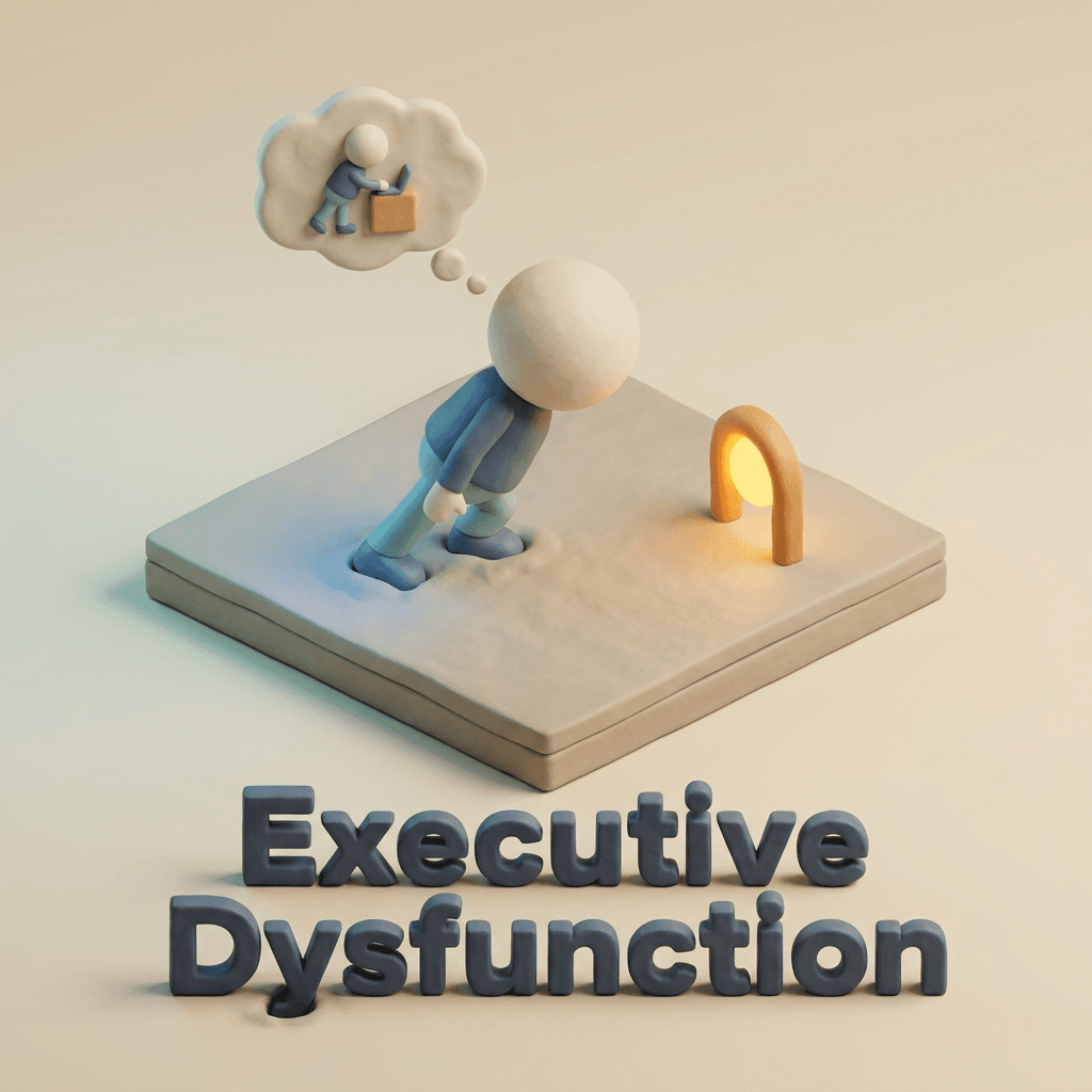 Illustration of executive dysfunction — the gap between knowing what to do and being able to start