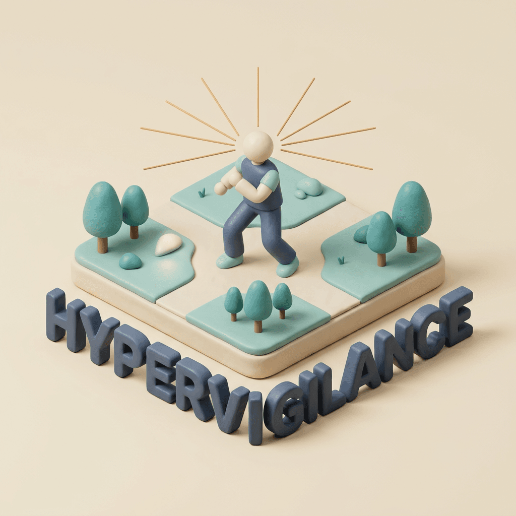 Illustration of hypervigilance — heightened alertness in overwhelming environments