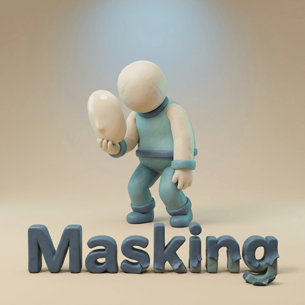 Clay illustration representing masking — the effort autistic adults put into appearing neurotypical