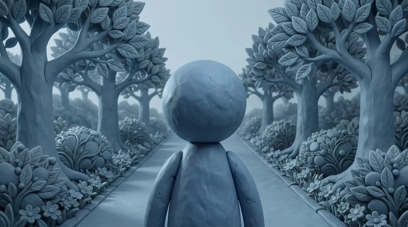 Clay illustration of an autistic adult taking steps toward self-understanding and assessment