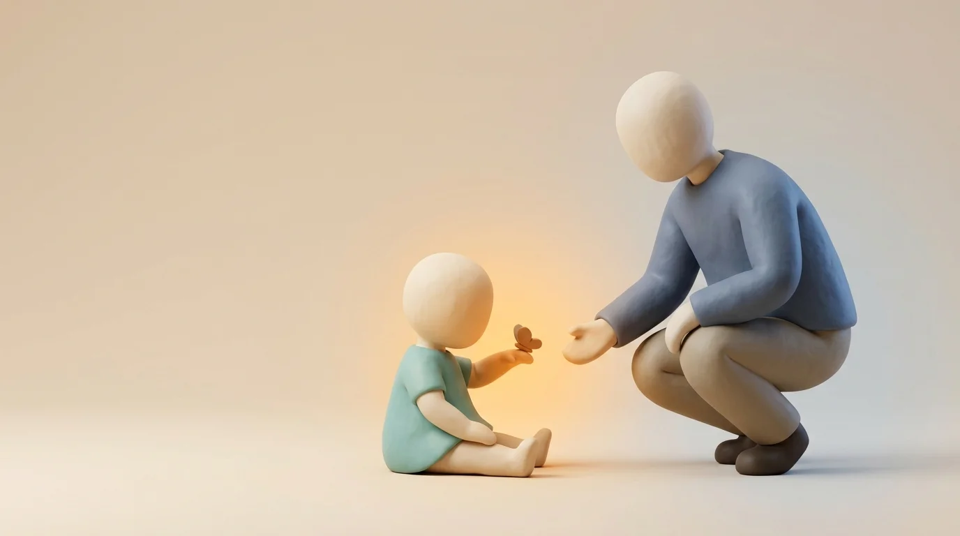 Clay illustration of eye contact differences often noticed by parents before seeking a diagnosis