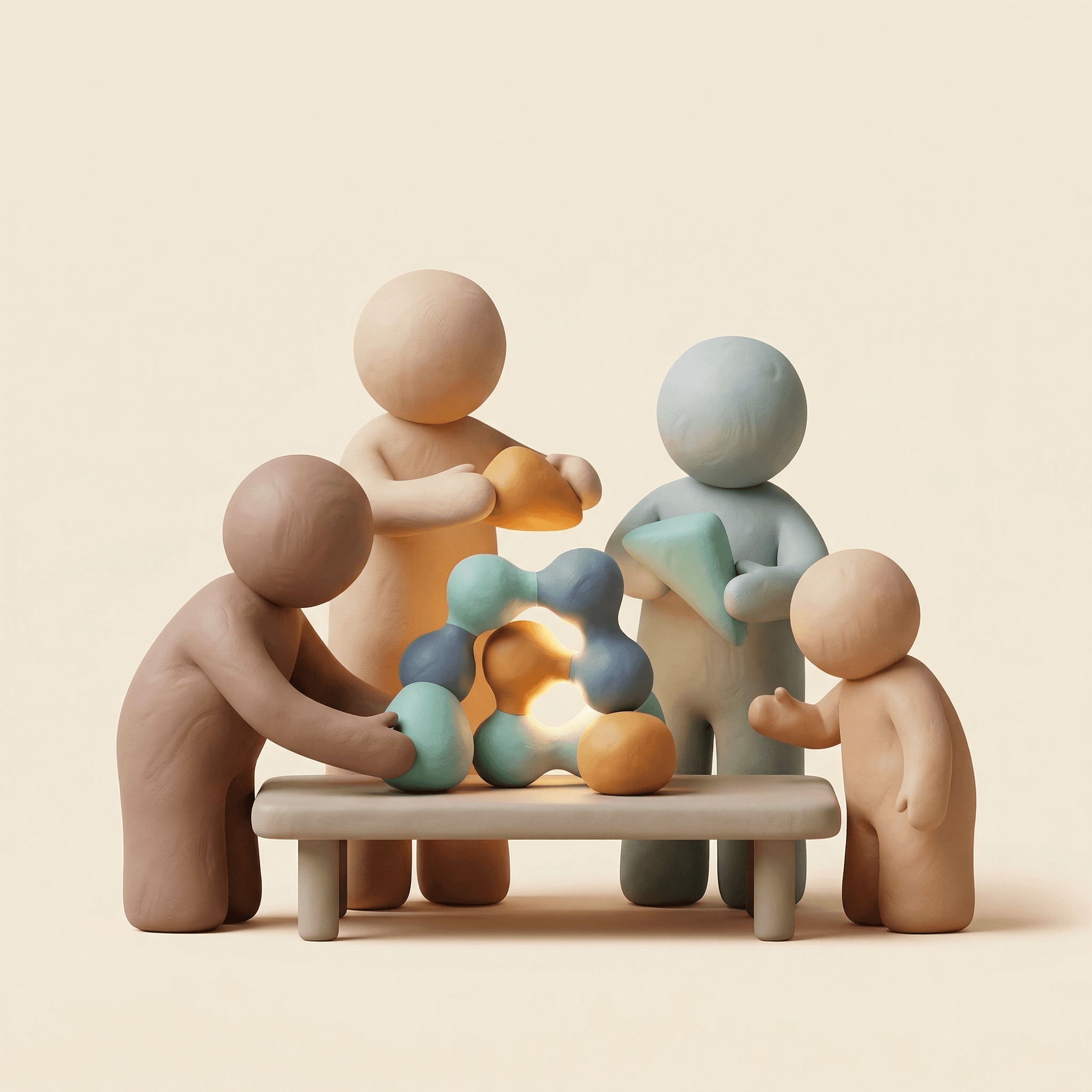 Clay illustration of identity forming from fragments