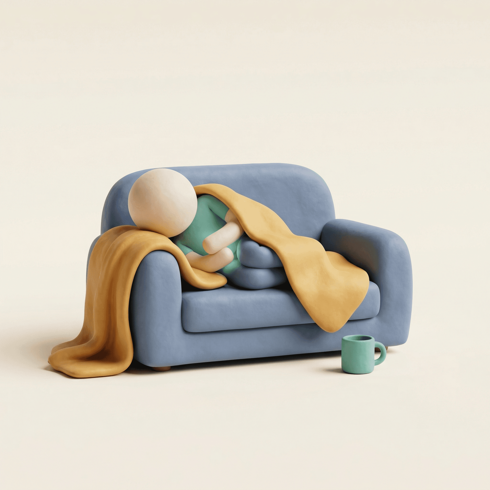 Clay illustration representing mental fatigue and exhaustion
